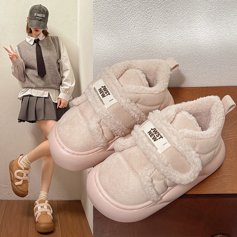 Интернет-красный взрыв плюшевый теплый толстый дно снежные сапоги женский зимний 2024 новый внешний вид универсальный высокий мягкий подошв хлопчатобумажные туфли