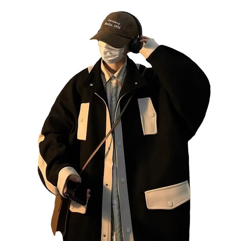 Marca de moda juvenil otoño e invierno nueva chaqueta hombre holgado gran bolsillo tendencia calle frita hermosa chaqueta de cuello alto de todo fósforo