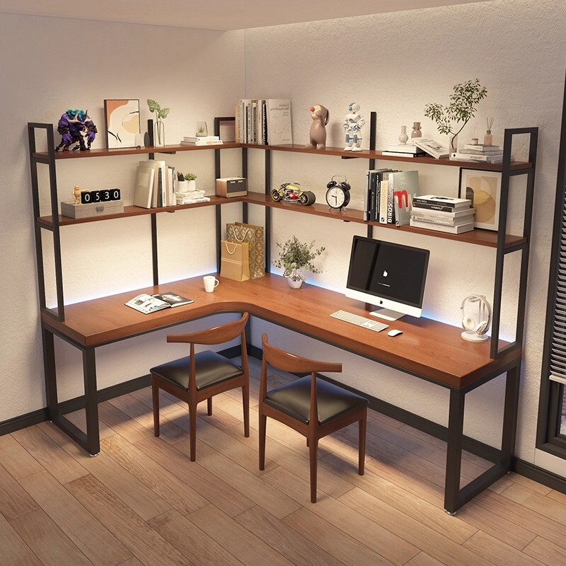 Corner Solid Wood Desk Double Computer Desktop Table Simple Home L-Shaped Wall Bookcase Bookshelf Integrated Study Table Corner Solid Wood Desk Double Computer Desktop Table Simple Home L-Shaped Wall Bookcase Bookshelf Integrated Study Table