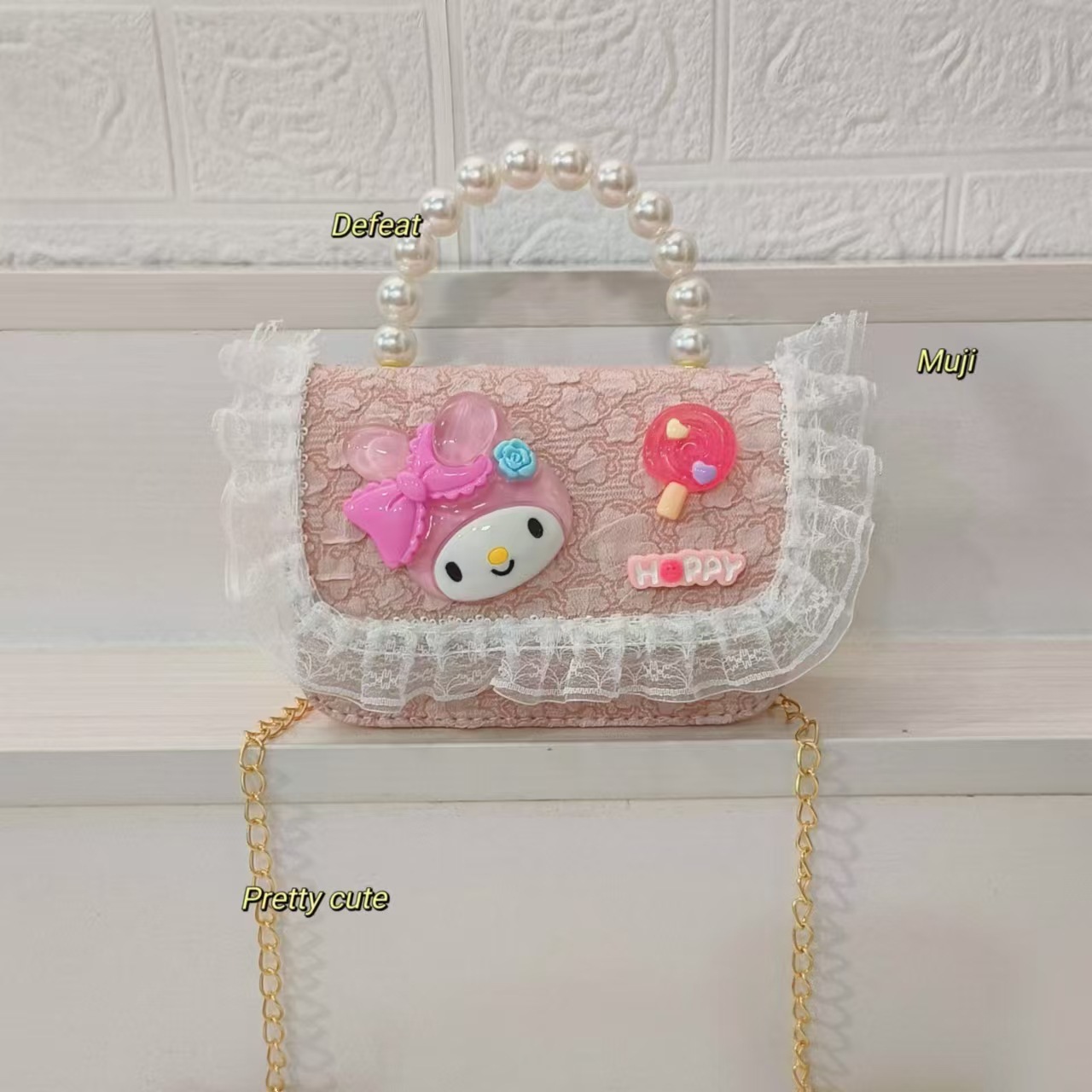 Perla bolso portátil para niños, bolso de hombro, bolso de cambio, bolso de princesa, bolso de dibujos animados, bolso de cadena, bolso cuadrado