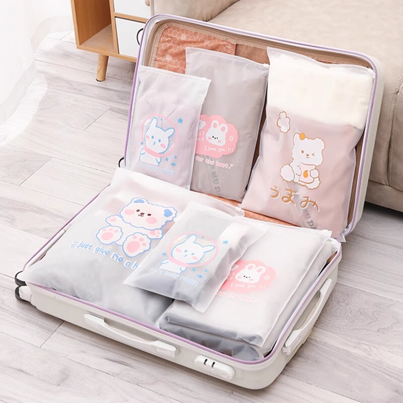 Clothes Storage Bag Cartoon Transparent Frosted Zipper Bag Travel Underwear Socks Cosmetic Toiletries Ziplock Bag