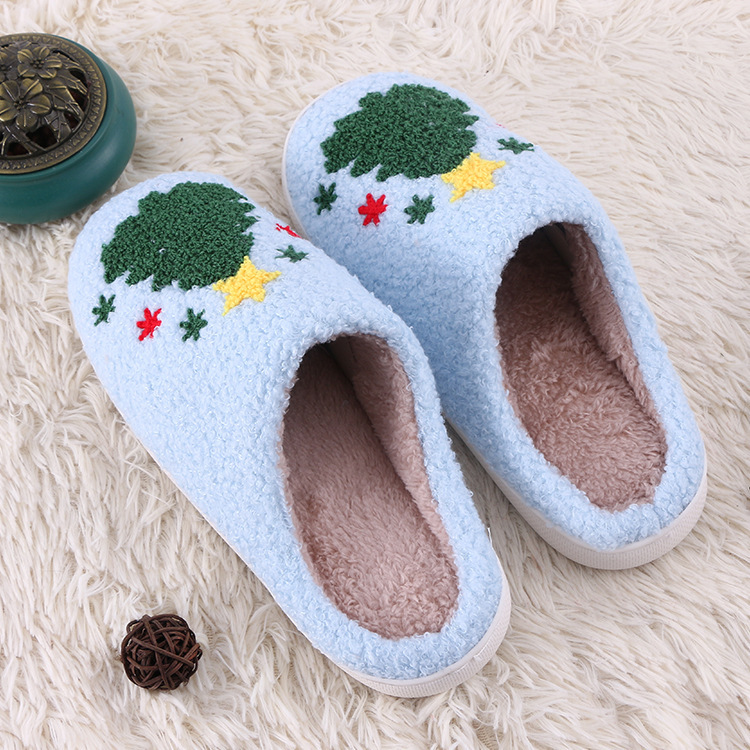 新しい青いクリスマスツリーの家の保温綿のスリッパクリスマスの厚い底のぬいぐるみのスリッパとベルベットの厚い滑り止め|undefined