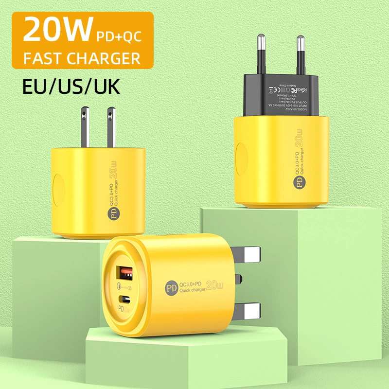Новый трансграничный европейский и американский стандарт 20W зарядное устройство для мобильного телефона английское правило QC3.0 PD20W двойной порт быстрой зарядной головки A C