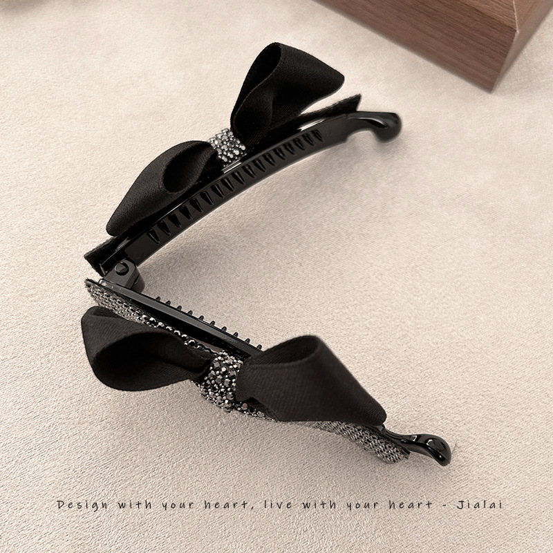 Flash Diamond Bow Hair Clip Vertical Shark Clip For Updo Hair_voghion.com