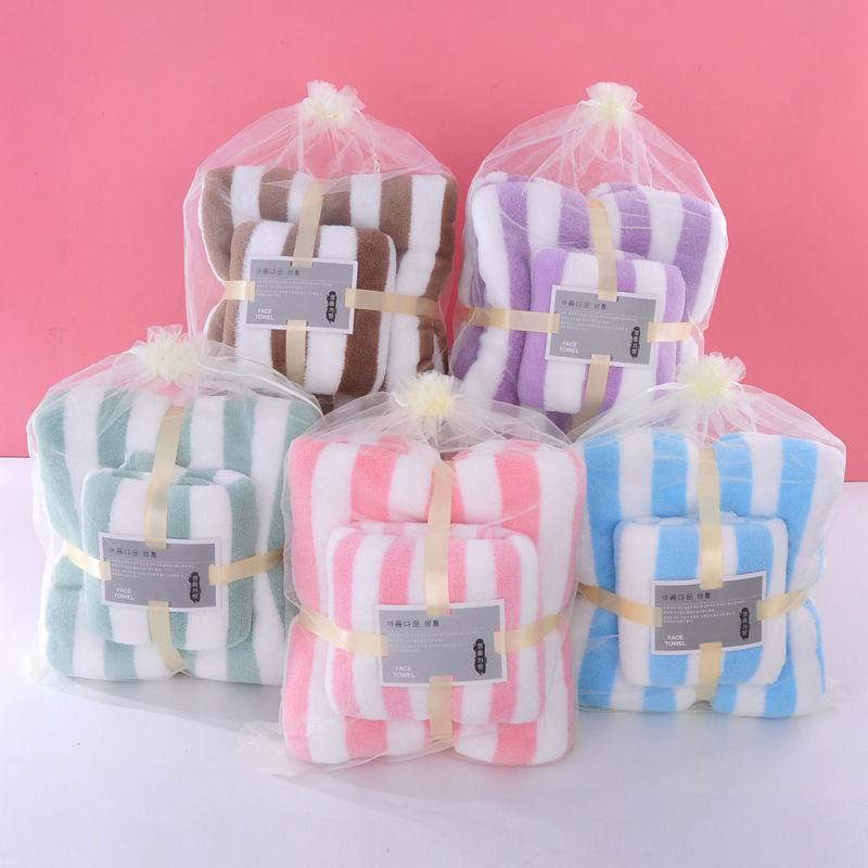 Towel bath towel set thickened mother and child towel absorbent adult bath towel cationic wide strip high density coral fleece wholesale