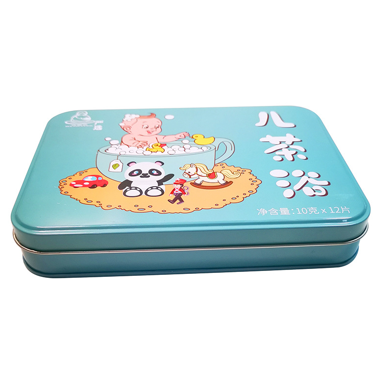 Customized Gong Bottom Rectangular Catechu Bath Tablets Tin Box Packaging Mugwort Health Care Products Outer Rolled Tin Box