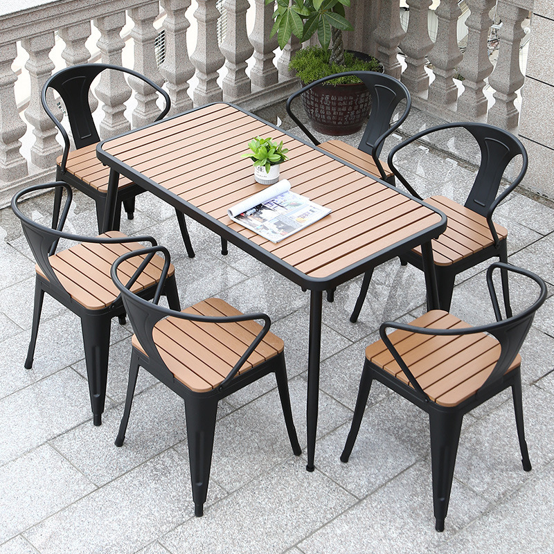 Outdoor dining table waterproof sunscreen plastic wood dining table and chair combination simple outdoor balcony small table and chair garden courtyard Leisure