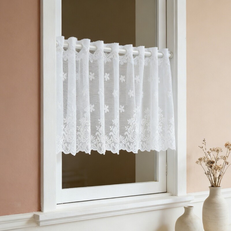 Cross-Border Exclusive Supply of Lace Rod-Insert Short Curtains, Foreign Trade White Sheer Curtains, Bay Window Sheer Curtains, Finished Small Curtains, Kitchen Coffee Curtains