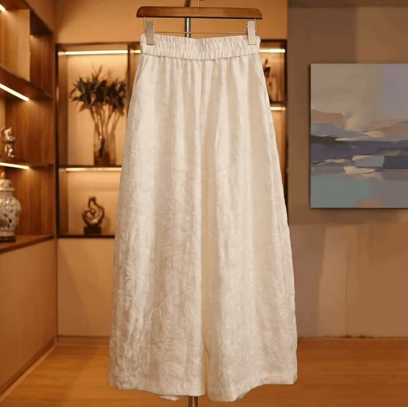 Wholesale New Chinese-Style Straight-Leg Pants Versatile Casual Wide-Leg Cropped Pants Elastic Waist Slimming Summer National Style Casual Pants