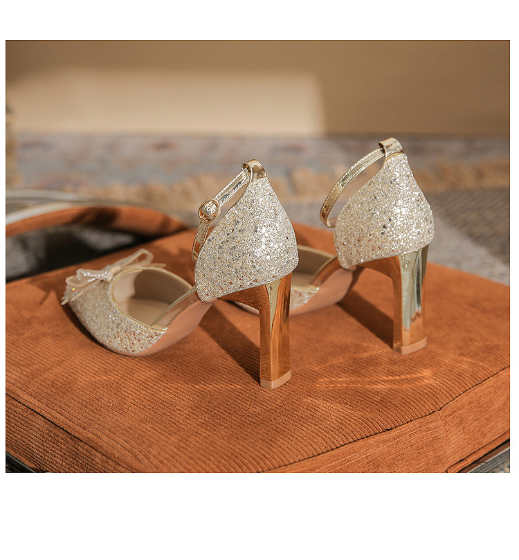 Giày sandal cao gót nữ quai ngang mũi nhọn gót nhọn CH8006-5 — Màu Sâm panh chi tiết 25