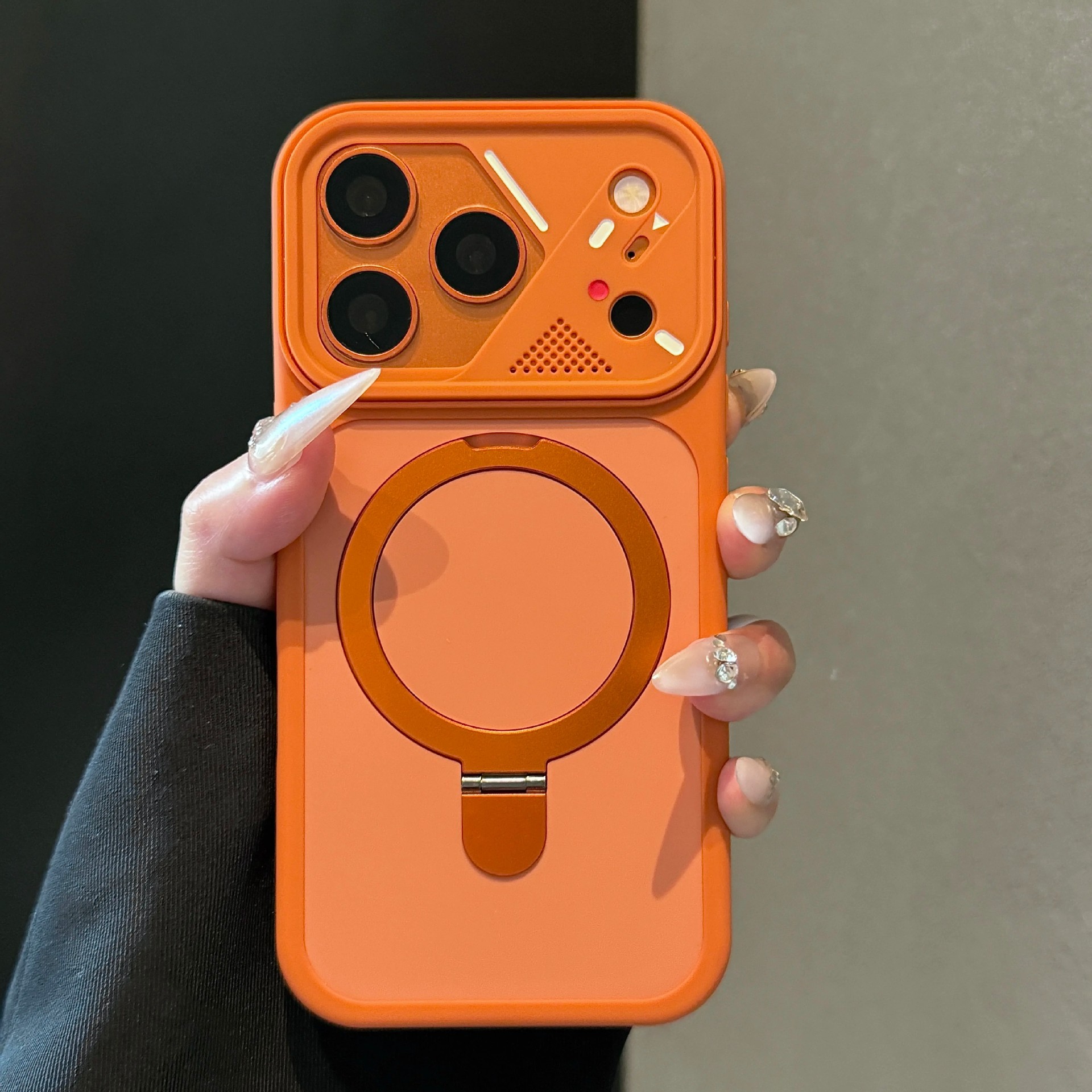 Magnetic Kickstand Matte Phone Case with Mecha Lens Frame for iPhone 17 Pro Max, 17, 16, 15, 14, 13, Shockproof Hard PC Cover