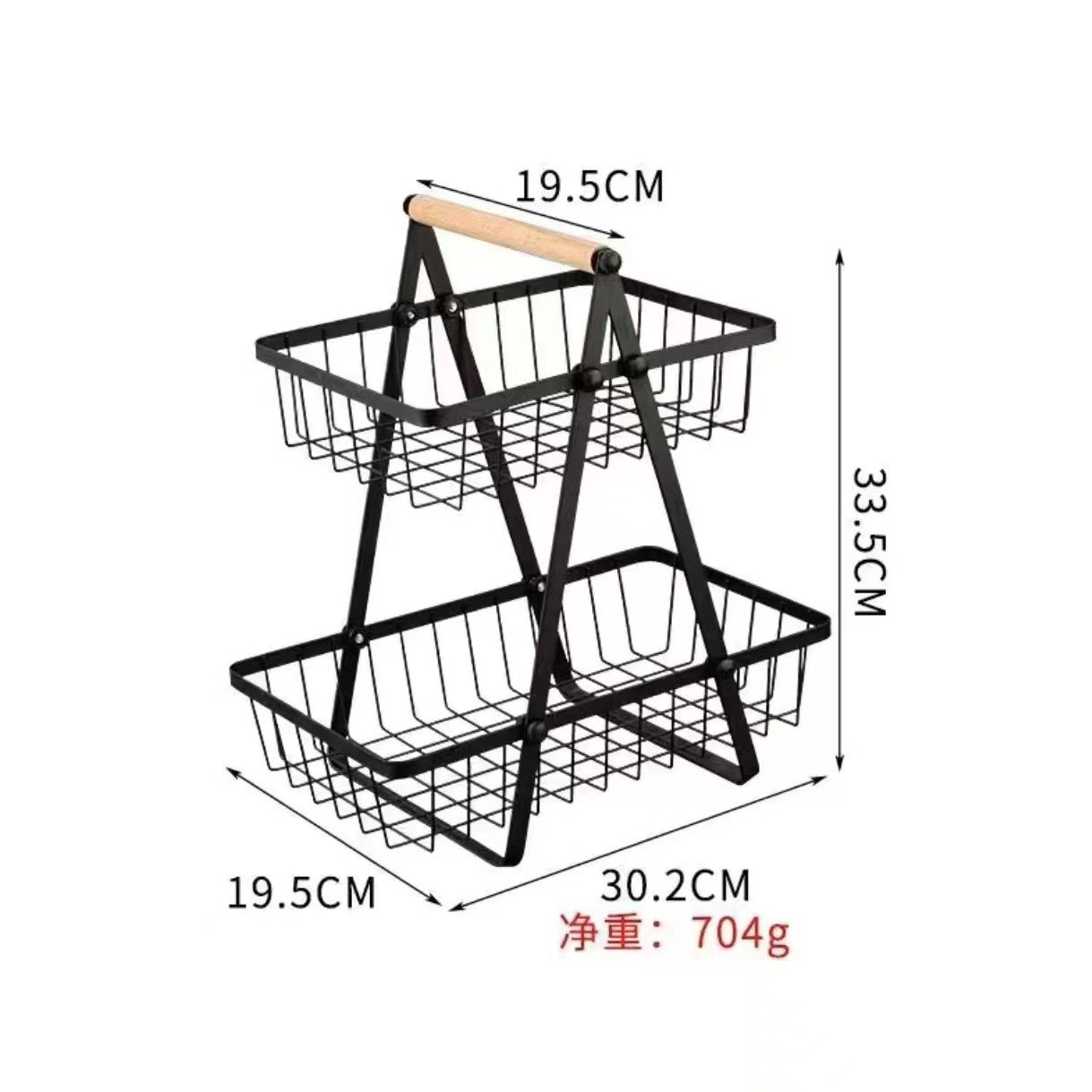 Cesta de frutas, asa de madera, hierro, agua, doble capa, tres capas, canasta de mano, sala de estar, cocina, pan, canasta de almacenamiento de bocadillos, estante