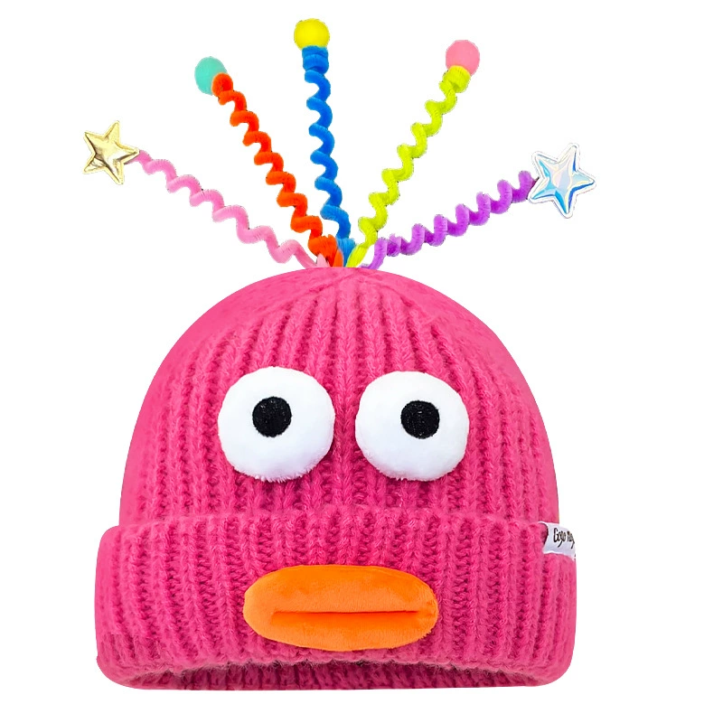 Cute knitted woolen demi-season cartoon keep warm hat for beloved