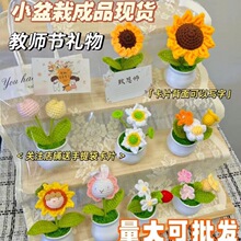 手工编织花成品老师成品发车内摆件针织花盆栽装饰办公室桌面摆件