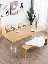 实木大板餐桌原木质亚克力悬浮感岛台家用客厅长桌白蜡木日式饭桌