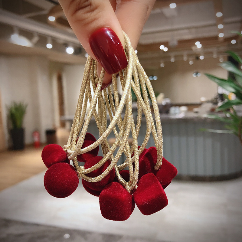 Otoño e Invierno retro banda de goma accesorios para el cabello femenino amor estrella pelo anillo terciopelo rojo todo partido bola cabeza pelo cuerda al por mayor
