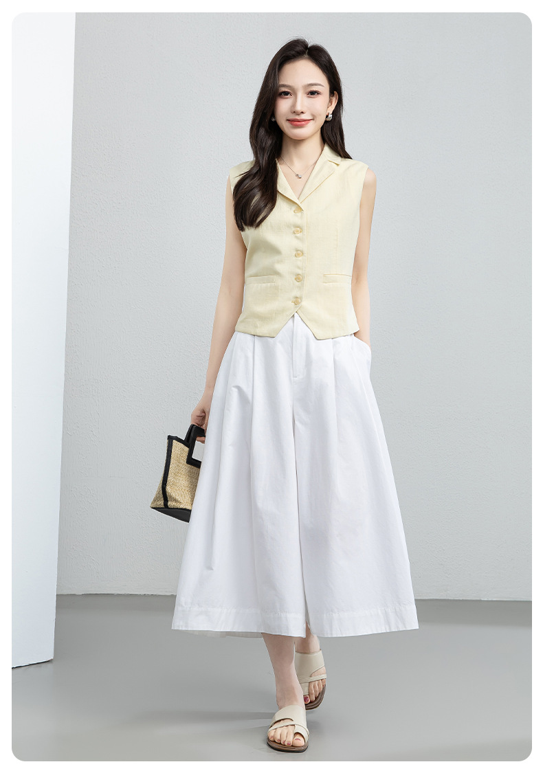 Quần culottes nữ ống rộng cạp cao vải linen cotton mỏng nhẹ mùa hè — màu trắng chi tiết 22