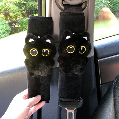 for Girls Couple Gift, Seat belt shoulder pad - short-velvet-shoulder-pads-black-cat-pair-high-quality-model-25x8x5cm46g