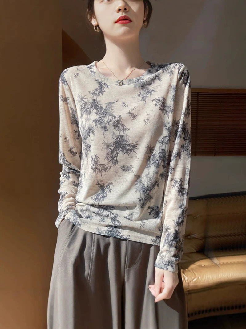 Чернила мелкий бархат с круглым вырезом с длинным рукавом Lesel Tseli Butterfly Prстоит цветочный принт