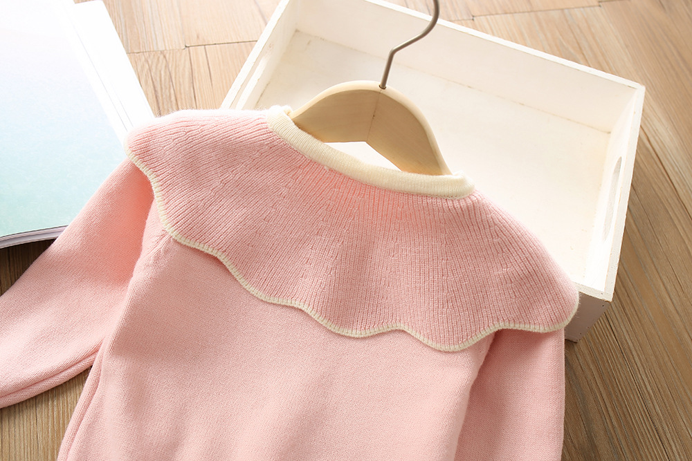 Κοριτσίστικο Πουλόβερ 2023 Φθινόπωρο Νέο Μοντέρνο Κορεάτικο Μονόχρωμο Πλεκτό Φούστα με Μεγάλο Γιακά, Σετ Δύο Τεμαχίων_voghion.com