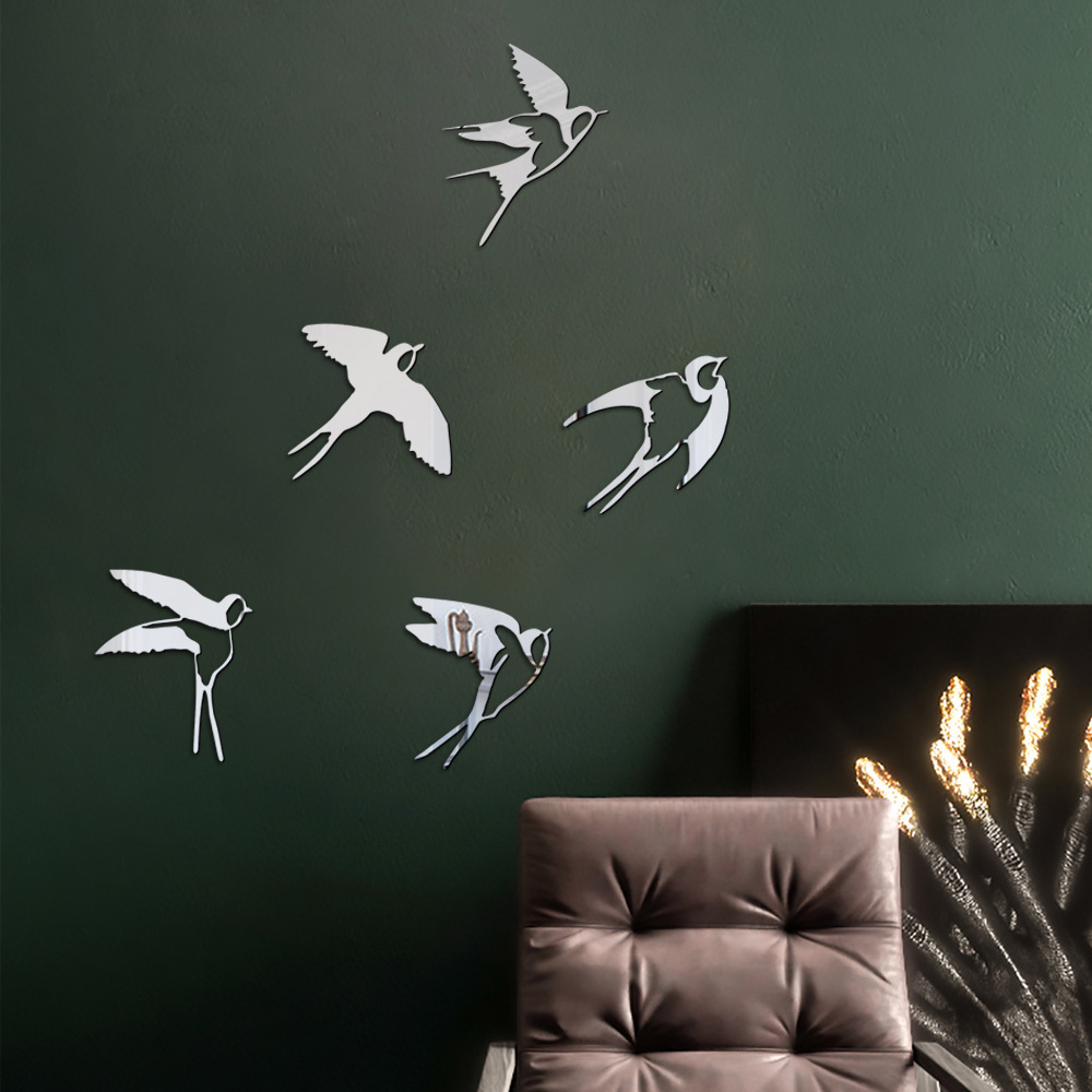 JM1004 Adesivo da parete autoadesivo a specchio in acrilico per la decorazione della casa, motivo: piccola rondine tridimensionale 3D transfrontaliera_voghion.com