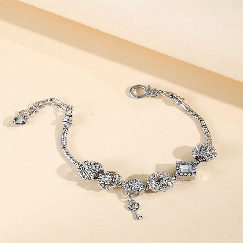Panjia pulsera Dora DIY cuentas transfronterizas explosión ajustable accesorios de aleación llave de corazón pulsera de diamante de cobre