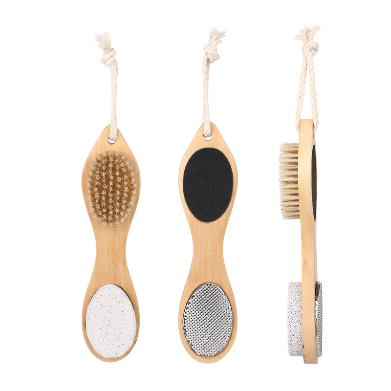 Set 4 en 1 para cuidado de pies, cepillo de madera y piedra exfoliante