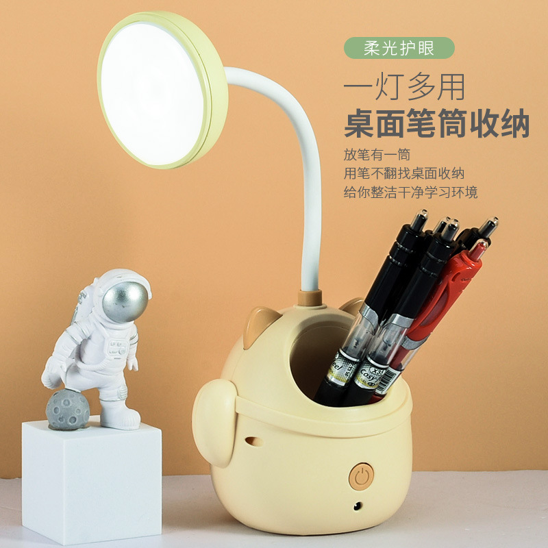 Lucky Cat pen holder lámpara de escritorio USB Led de lectura lámpara de protección para los ojos de dos engranajes ajustable manguera plegable lámpara de escritorio
