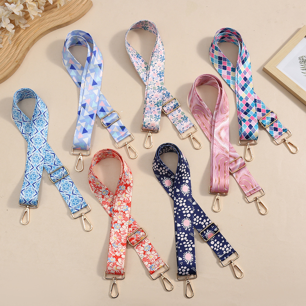 新款韩版热转印彩色花朵宽肩带包包配件装饰带子可调节单肩斜挎