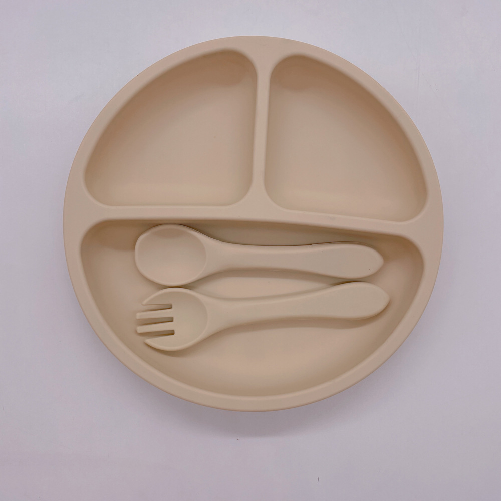 흡입 컵 실리콘 포크 스푼 (컬러 박스) 없이 아이보리