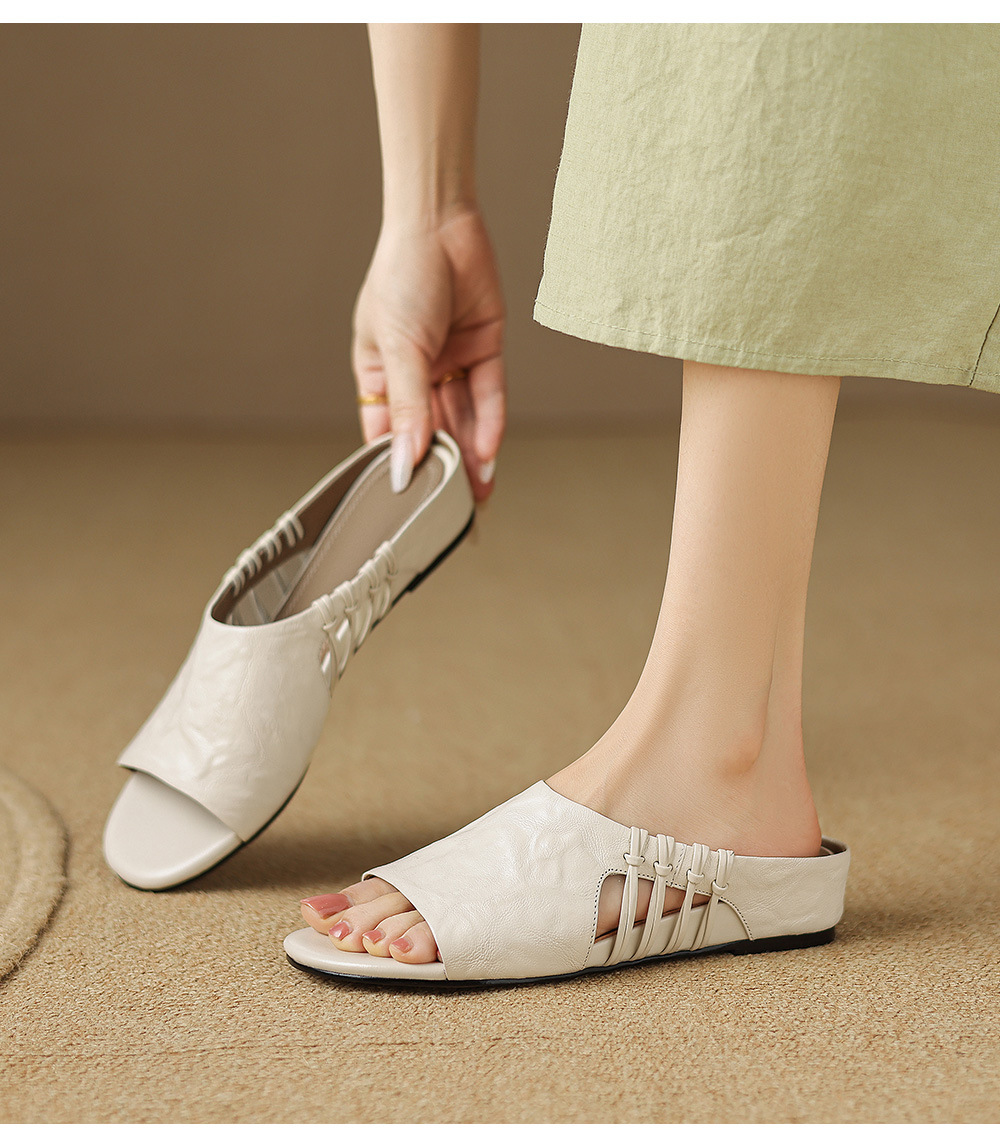 Sandal nữ quai chữ V hở mũi gót thấp mùa hè — đen chi tiết 6