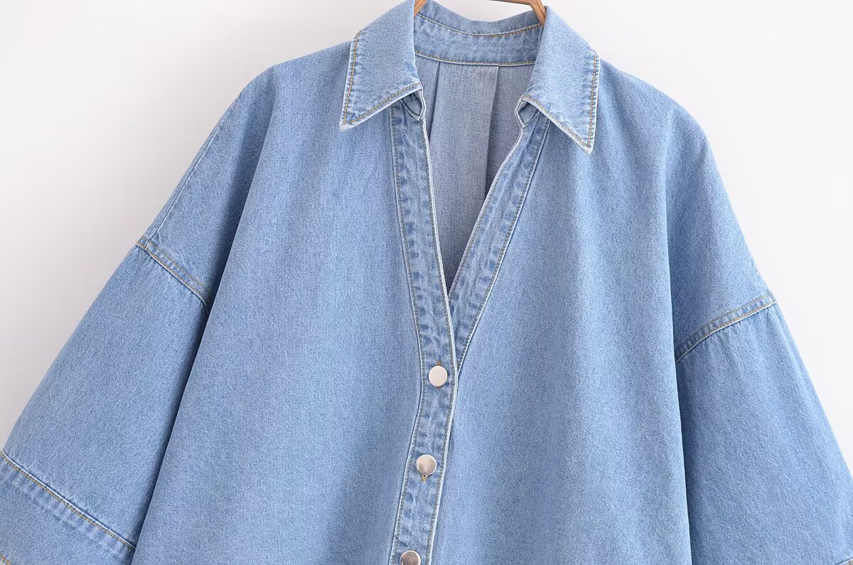 Women's Casual Denim Shirt And Pants Set Wide Sleeve Top with Relaxed Fit Jeans Korean Inspired Outfit for Spring_ecoleips.com