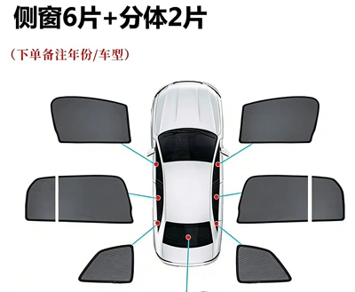 Car curtains | car window sunshade, sun protection - 6-side-panels-2-middle-panels-magnetic-attachment-with-encrypted-mesh-a-class-hatchback-w176-2013-2018-models