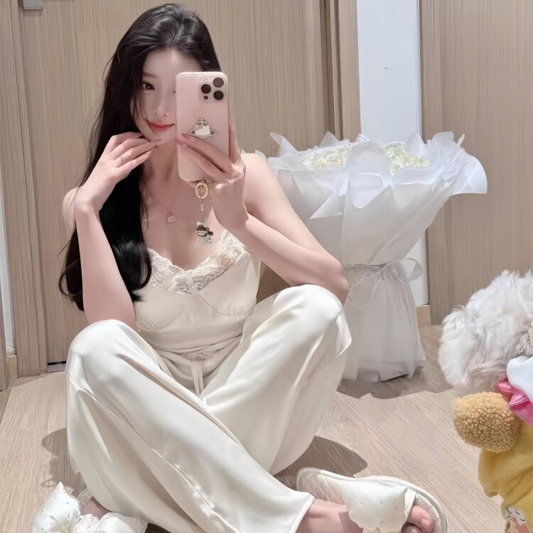26 Spring and Autumn New Style Ice Silk Sexy Camisole Nightgown for Women, Pure Desire Lace Trim with Chest Pads, Home Wear That Can Be Worn Outside 26 Spring and Autumn New Style Ice Silk Sexy Camisole Nightgown for Women, Pure Desire Lace Trim with Chest Pads, Home Wear That Can Be Worn Outside