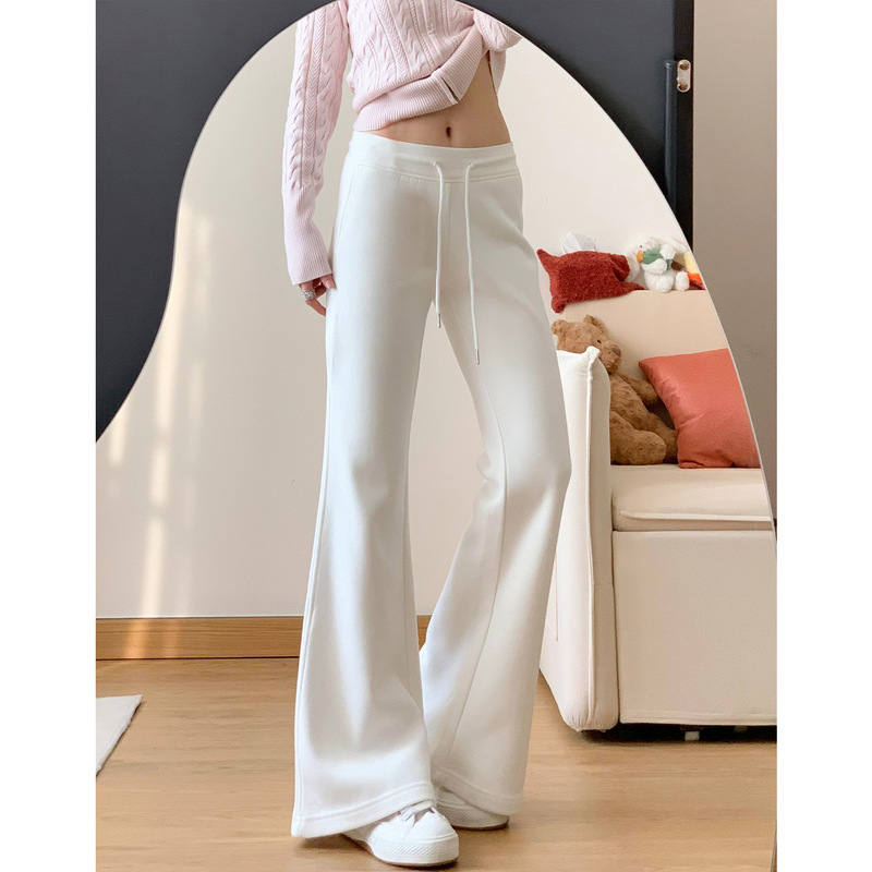 White Flared Sports Pants for Women, Spring 2026 New Thin High-Waisted Slim-Fit Korean-Style Sweatpants, Flared Pants White Flared Sports Pants for Women, Spring 2026 New Thin High-Waisted Slim-Fit Korean-Style Sweatpants, Flared Pants