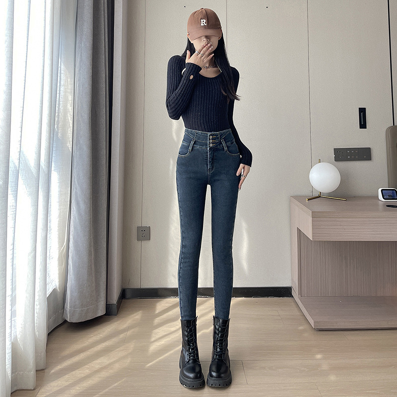 Trousers for Small People with Boots, Slim-Fitting Leggings for Women, Autumn and Winter Jeans, High Waist