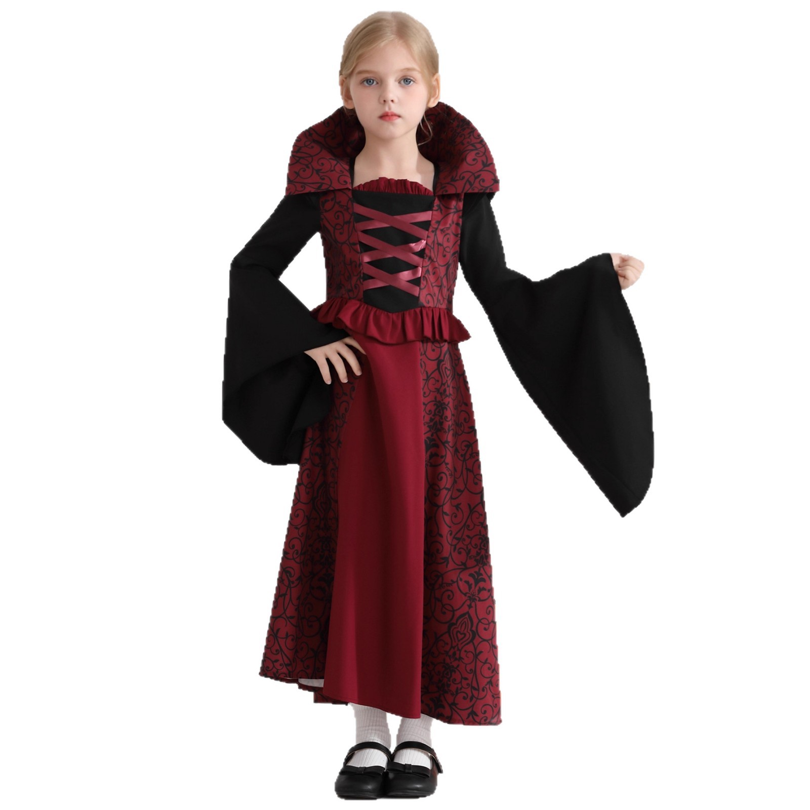 Girls' Children's Vampire Costume For Halloween Role Playing Medieval Witch Queen Performance Souvenirs_voghion.com