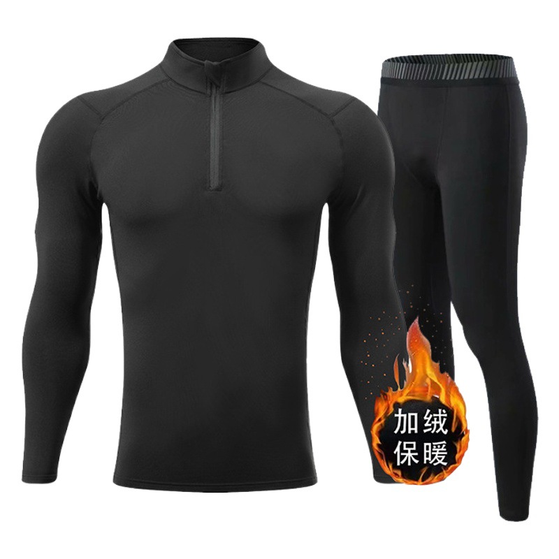 Conjunto de ropa deportiva para hombre con forro polar, para comercio transfronterizo europeo y americano, para correr al aire libre, entrenamiento físico, mallas elásticas y leggings