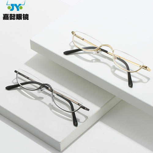 Cross-border half-frame hanging wire reading glasses manufacturer wholesale special-shaped semicircle metal spring-leg reading glasses for the elderly