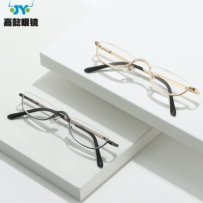 Cross-border half-frame hanging wire reading glasses manufacturers wholesale shaped semi-circular metal spring leg elderly reading glasses