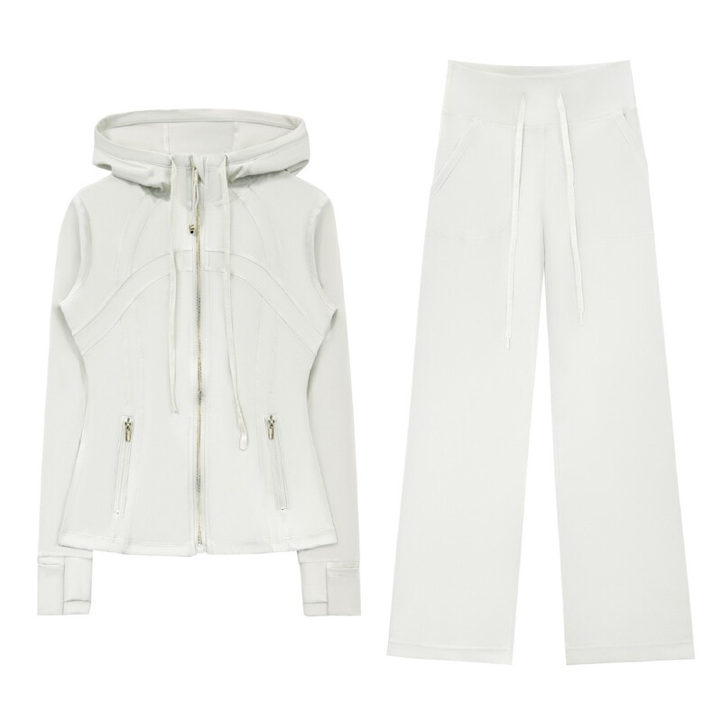 Luludarling Hooded Yoga Suit Women's Slim Slim Jacket + High Waist Drawstring Brushed Nylon Wide Leg Pants