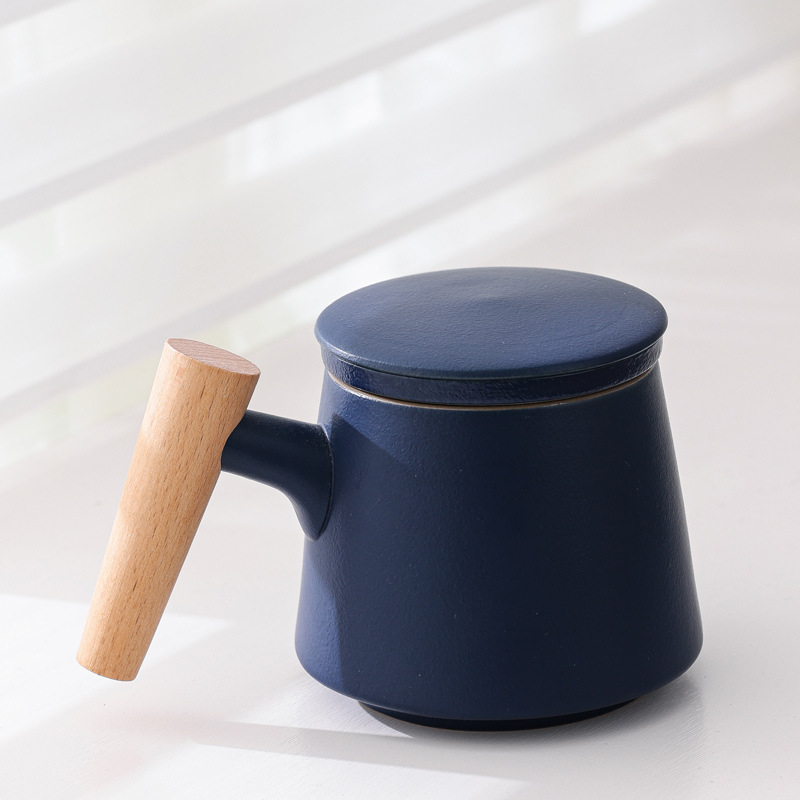 Taza elegante de tres piezas con taza de cerámica con filtro de té con tapa bolso portátil grabado LOGO nombre