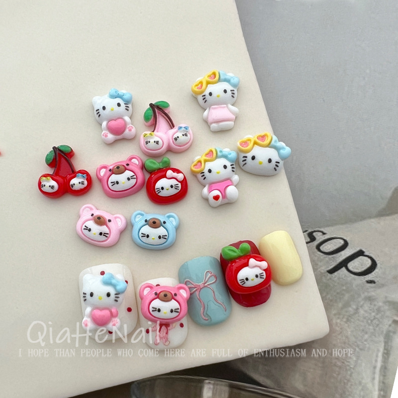 Super Cute Apple Earrings, Kitty Cartoon Holiday Beach Cute Nails, Stereo Resin Nail Art Accessories