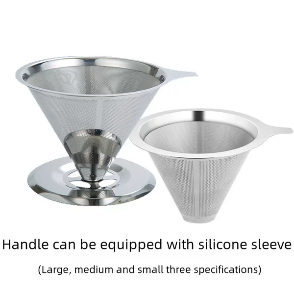 Hand coffee filter V60 filter cup filter paper-free tea slag funnel 304 stainless steel double-layer coffee filter