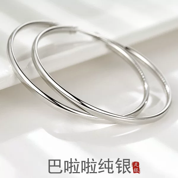 S999 Pure Silver Plain Large Hoop Earrings for Women, Glossy Round Hoop Earrings, High-End Feel, Pure Silver Jewelry, 2026 New Hot-Selling Model