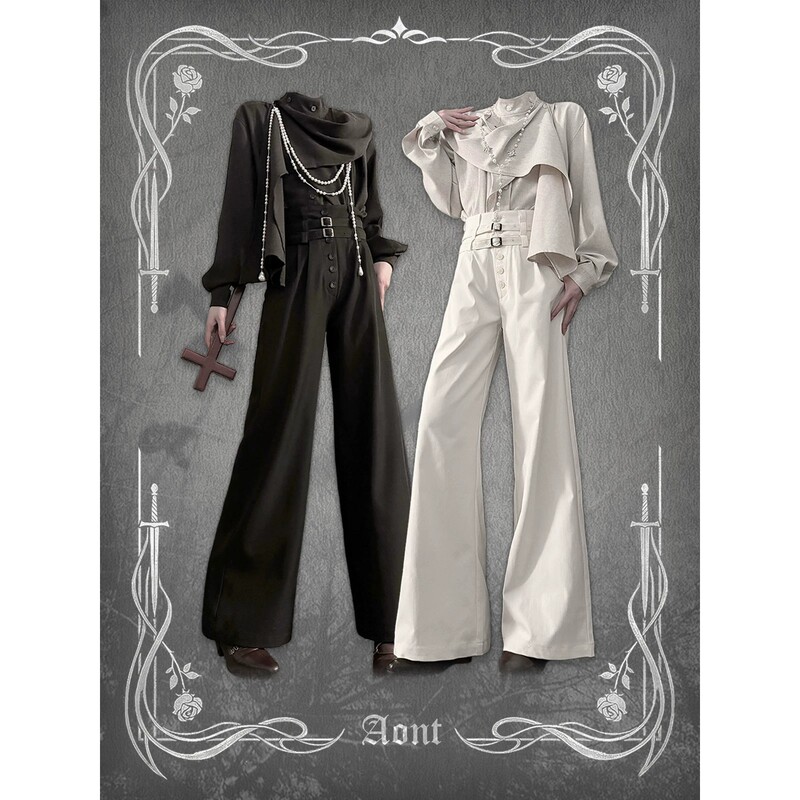 Gothic Style High-End Double-Belt Niche Flared Trousers for Men and Women, Loose Wide-Leg Cool Biker Casual Pants for Adults Gothic Style High-End Double-Belt Niche Flared Trousers for Men and Women, Loose Wide-Leg Cool Biker Casual Pants for Adults
