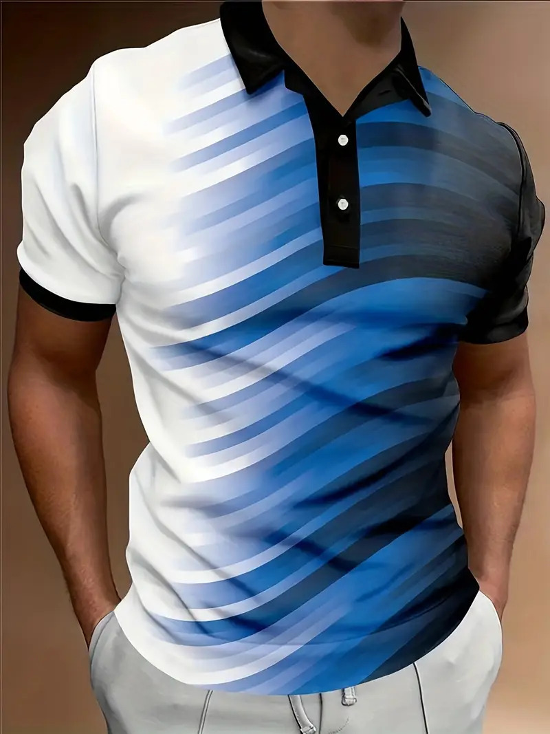 Camisa polo de solapa con botones de manga corta para hombre europeo y americano de Amazon Camisa de moda callejera con estampado digital 3D MB13