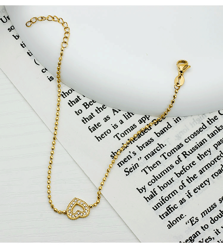 1 Piece Quantity Simple Style Geometric Heart Shape Titanium Steel Zircon Bracelets In Bulk