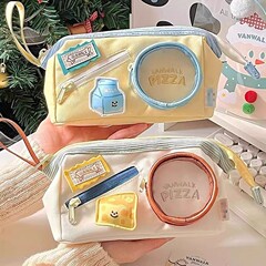かわいいコントラストカラーステッチ鉛筆バッグ、大容量、見栄えの良い、小中学生の女の子の痛バッグ、文具箱、食品鉛筆バッグ