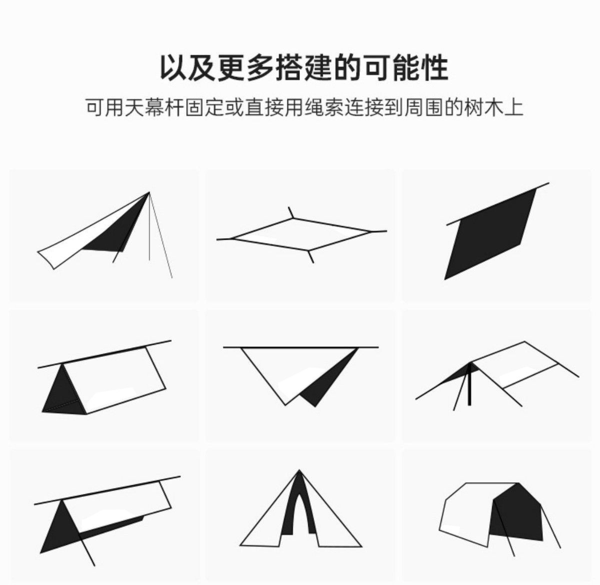 Cross-border outdoor multifunctional 19-point hanging point black-coated tarpaulin rainproof large-size camping sunshade shelter made of Oxford fabric